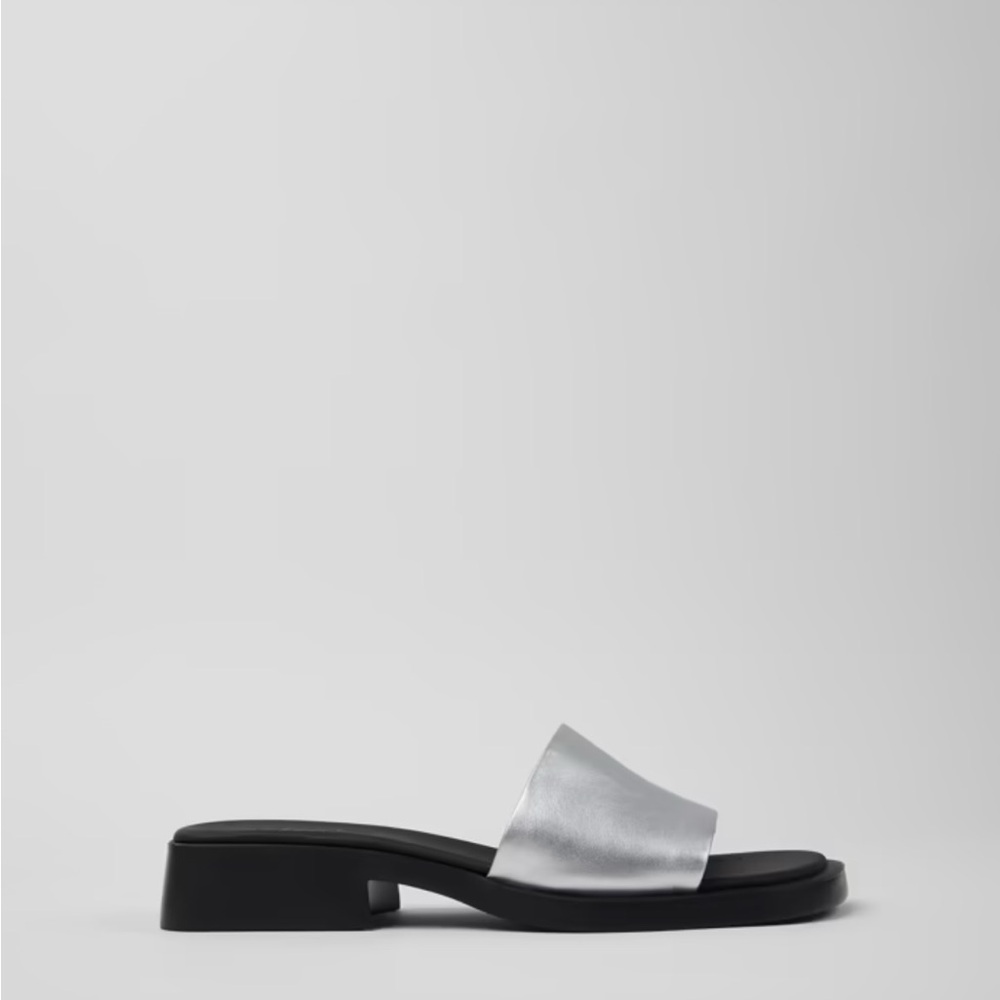 Camper Silver and Black Mules Sleek Contemporary Design